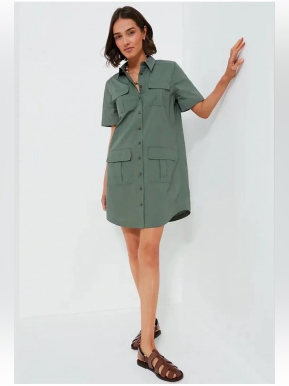 Tuckernuck Olive Green Utility Shirt Mini Dress